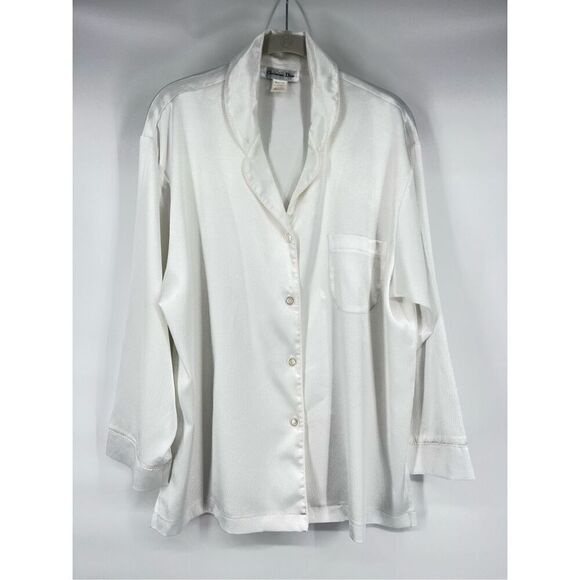 Vintage Christian Dior Women's Button Luxury Sleep Shirt Size Extra Large White - Picture 1 of 8